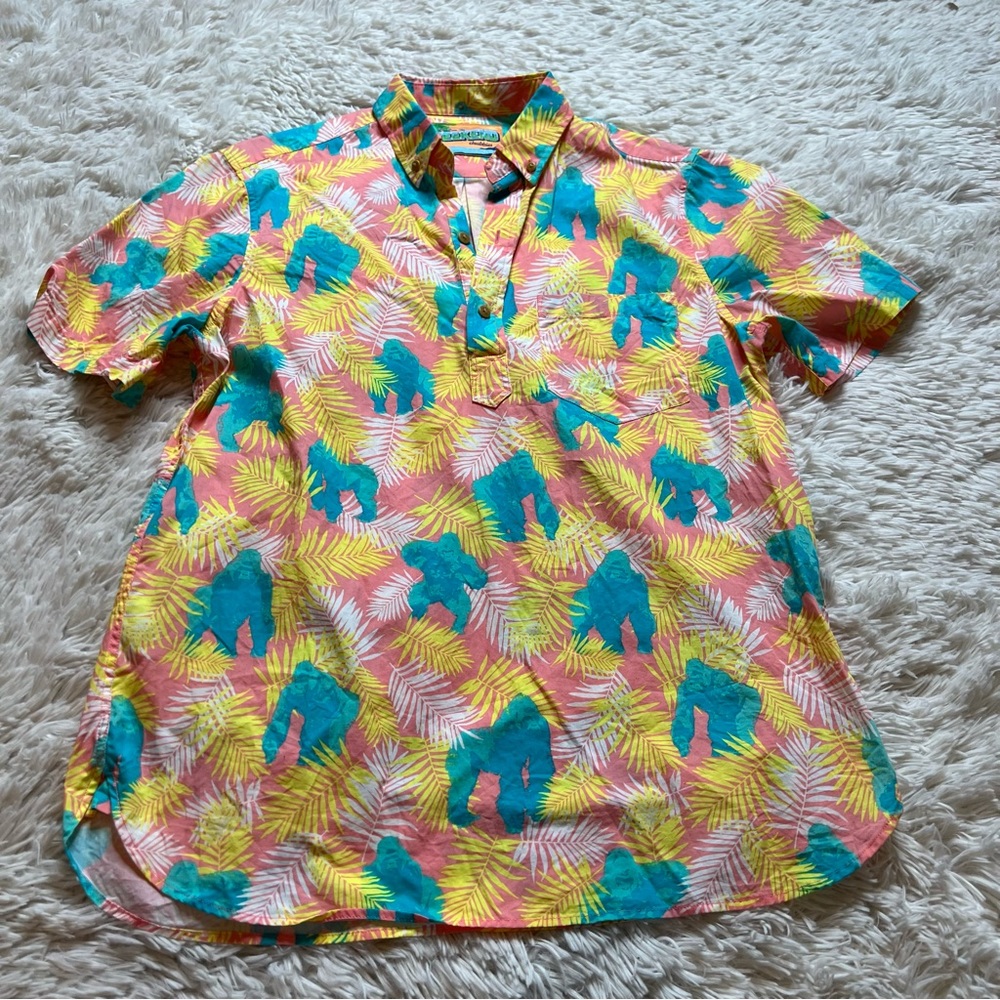 Chubbies Gorillas Short Sleeve Button-Down Shirt in Teal, Yellow & Pink